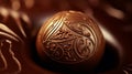 A close-up shot of a rich, glossy ball of Venezuelan chocolate with intricate swirls and textures