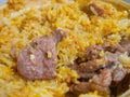 Close up shot of beef with egg Clay Pot Rice Royalty Free Stock Photo