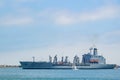 Close up shot of a big cargo ship