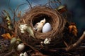 close-up shot of a birds nest, twigs and feathers Royalty Free Stock Photo