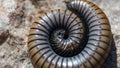 Close up shot of a black millipede insect on the ground Royalty Free Stock Photo