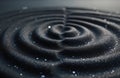 Close up shot of black sand with concentric wave ripples. Tiny bright particles sparkle on the textured surface of the dark Royalty Free Stock Photo