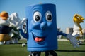 Close up shot of blue mascot character