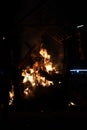 Close-up shot of bonfire igniting intense fire heat image for background