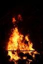 Close-up shot of bonfire igniting intense fire heat image for background