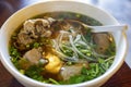 Close up shot of a bowl of delicious Oxtail Pho