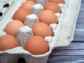 Close up shot of brown eggs in egg carton Royalty Free Stock Photo