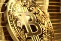 Close up shot on BSV letters on conceptual Bitcoin Satoshi Vision coin Bitcoin SV. 3D rendering