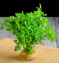 Close-up shot of a bunch of parsley in a glass vase