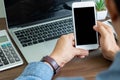 Close-up shot of Businessman hands using  holding smartphone or mobile mockup Royalty Free Stock Photo