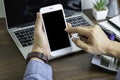 Close-up shot of Businessman hands using, holding smartphone or mobile mockup Royalty Free Stock Photo