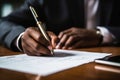 A close - up shot of a businessman signing a business contract. Generative AI Royalty Free Stock Photo