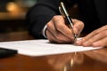 A close - up shot of a businessman signing a business contract. Generative AI Royalty Free Stock Photo