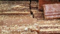 Close-up shot of cane candy. A pile of pieces of sugar are displayed for sale in the supermarket.