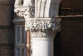 Close up shot of the Capital of the Justice - 36th column capital of the famous Doge Palace in Venice