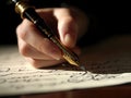Hands signing business agreement with fountain pen Royalty Free Stock Photo