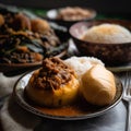 Close-Up Shot of Ghanaian Fufu with Soup and Vegetables