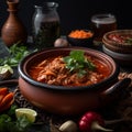 Close-Up Shot of Guatemalan Pepian with Rice and Salad