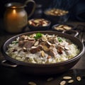 Close-Up Shot of Jordanian Mansaf with Rice and Garnish