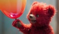 The red teddy bear\'s delight as it plays with a vibrant toy balloon, their shared moment of joy depicte Royalty Free Stock Photo