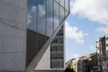 Close up shot of the Casa da Musica do Porto Porto Music House. Detail of the glass and concrete. Abstract image Royalty Free Stock Photo