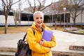 Close up shot of cheerful happy caucasian teenage girl looking at camera smiling. Funny portrait of a young Royalty Free Stock Photo