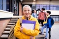 Close up shot of cheerful happy caucasian teenage girl looking at camera smiling. Funny portrait of a young Royalty Free Stock Photo