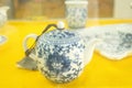 Close-up shot of Chinese traditional colorful ceramic tea set Royalty Free Stock Photo