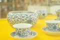 Close-up shot of Chinese traditional colorful ceramic tea set Royalty Free Stock Photo