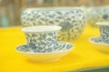 Close-up shot of Chinese traditional colorful ceramic tea set Royalty Free Stock Photo