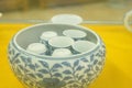 Close-up shot of Chinese traditional colorful ceramic tea set Royalty Free Stock Photo