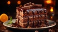 Close up shot of a chocolate lawa cake on fancy table Royalty Free Stock Photo