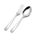 Shiny silver fork and spoon set on white background Royalty Free Stock Photo