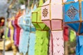 Close-up shot of colorful lanna prayer lantern decoration in ceremonies.