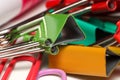 Close up shot of colorful metal spring clips Royalty Free Stock Photo