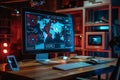 Computer with World Map Displaying Data Royalty Free Stock Photo
