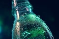 A close-up shot of condensation forming on a chilled bottle of mineral water, creating a sense of coolness and refreshment.