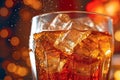 A close-up shot of condensation forming on an ice-cold glass of soda, highlighting the refreshing nature of the drink. Generative Royalty Free Stock Photo