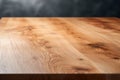 Close up shot of corner of wooden table with visible texture. Home interior decoration natural materials