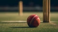 A close-up shot of a cricket ball being bowled colors two created with generative AI Royalty Free Stock Photo