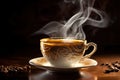 A close - up shot of a cup of steaming hot coffee, with wisps of aromatic steam rising from the surface illustration generative ai Royalty Free Stock Photo