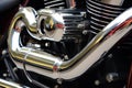 Close-up shot of custom exhaust system on motorbike. Generative AI Royalty Free Stock Photo