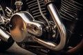 Close-up shot of custom exhaust system on motorbike. Generative AI Royalty Free Stock Photo