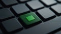 Close-up shot of dark gray computer keyboard. Prominent green button stands out. Digital command key new beginning fresh start in