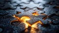 A close-up shot of a dark puzzle with a glowing missing piece to complete it Royalty Free Stock Photo