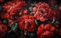 Close-up Shot of Dark Vintage Floral Wallpaper in Ruby. Generative AI