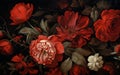 Close-up Shot of Dark Vintage Floral Wallpaper in Ruby. Generative AI