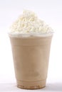 Close up shot of delicious creamy chocolate cold milkshake with whipped cream on top