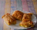 Close-up shot of a delicious pumpkin strudel on a white plate Royalty Free Stock Photo