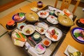 Close up shot of a delicious and sumptuous Kaiseki dinner